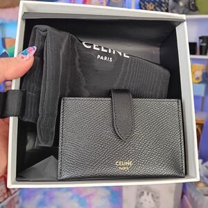 New in Box Celine Black Pebble Leather Multi Card Slot Holder Wallet Fullset
